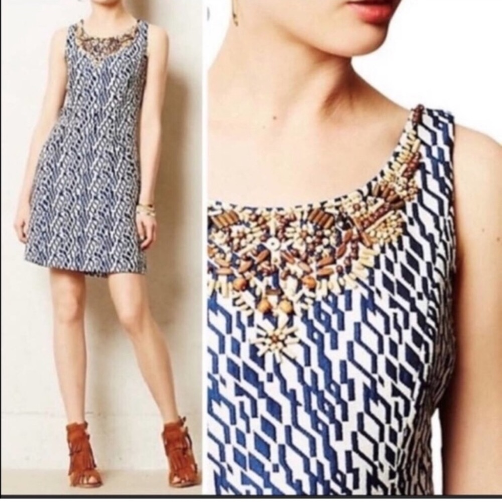 Anthropologie Blue and White Midi Dress